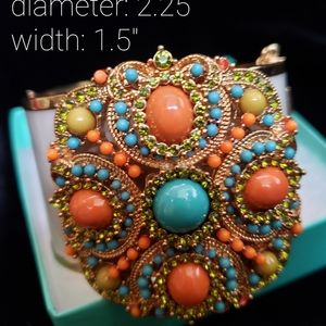 Large medallion on Gray enamel hinged cuff bracelet